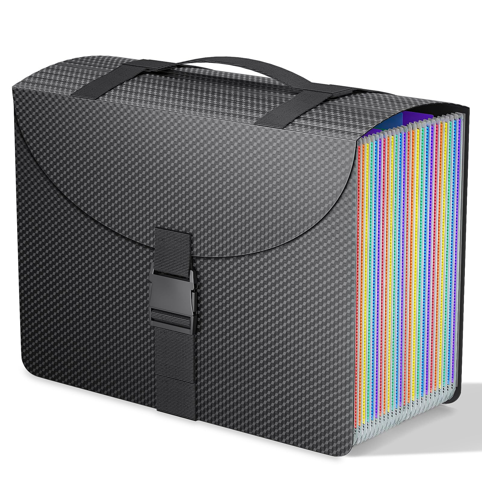 Vanulee 25 Pockets File Organiser Box Files Folder Document Organisers,Concertina File Expanding Filing Folders for Paperwork A4,Paper Bills Receipt Storage Box,a-z and Blank Tabs,Diamond Coloured