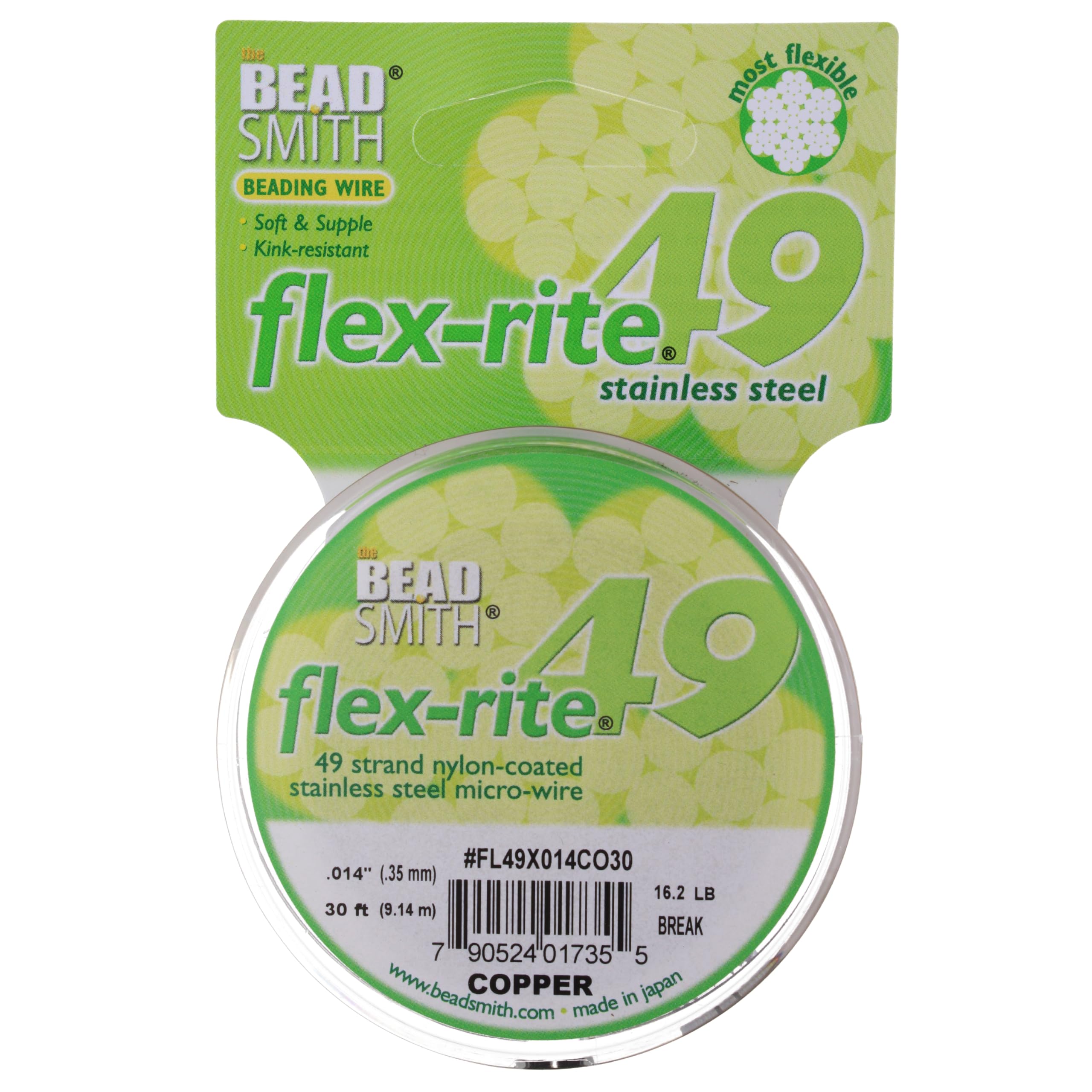 The Beadsmith Flex-Rite 7 Strand Nylon Coated, Stainless-Steel Beading Wire, Jewelry Making Supply (.014 Dia, Copper - 30 Ft)