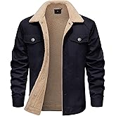 LMHCISO Men's Sherpa Jacket Fleece Lined Cotton Winter Cargo Coat Thick Thermal Warm Trucker Jacket with Multi Pockets