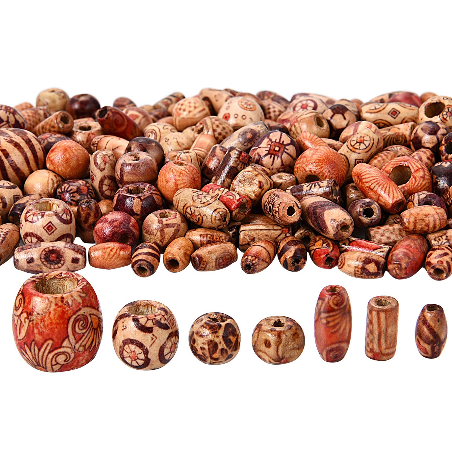 400 Pieces Printed Wooden Beads Various Shapes Loose Wood Beads for Jewelry Making DIY Bracelet Necklace Hair Crafts