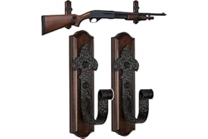 TESLYAR Hardwood Gun Rack - Wall Mount with Metal Hooks - Rifle & Shotgun Holder