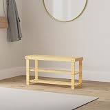 SMIBUY Bamboo Shoe Rack Bench 3-Tier Organizer Natural view 2