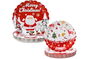 Havawish 60 Pcs Red Santa Paper Plates Merry Christmas Party Decorations Disposable Xmas Plates Snowman Paper Table Dinnerware Set for Christmas Holiday Party Table Decor