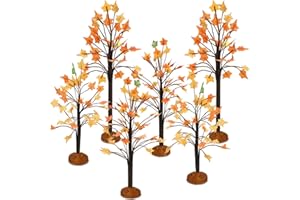 YSLEEN 6 Pieces Mini Decor Trees Small Holiday Branch Village Trees Artificial Model Trees Miniature Trees Village Displays Tree for House Garden Festival Decorations, 3 Sizes(Maple Tree)