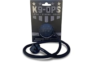 K9 Ops Dog Ball on a Rope Moki Tug Toy - Solid Rubber Fetch Training Reward - Large Dogs Durable Indestructible Chewers Pitbull Dobermann Rottweiler Shepherd (Coal Black - Black Rope)