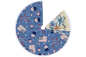 Realspring Summer Shell Coastal Tree Skirt Independence Day 36 Inch Reversible 4th of July Double Sided Tree Print Mat Beach Starfish Sea Theme Stars Wreath American Flag for Holiday Party Decor