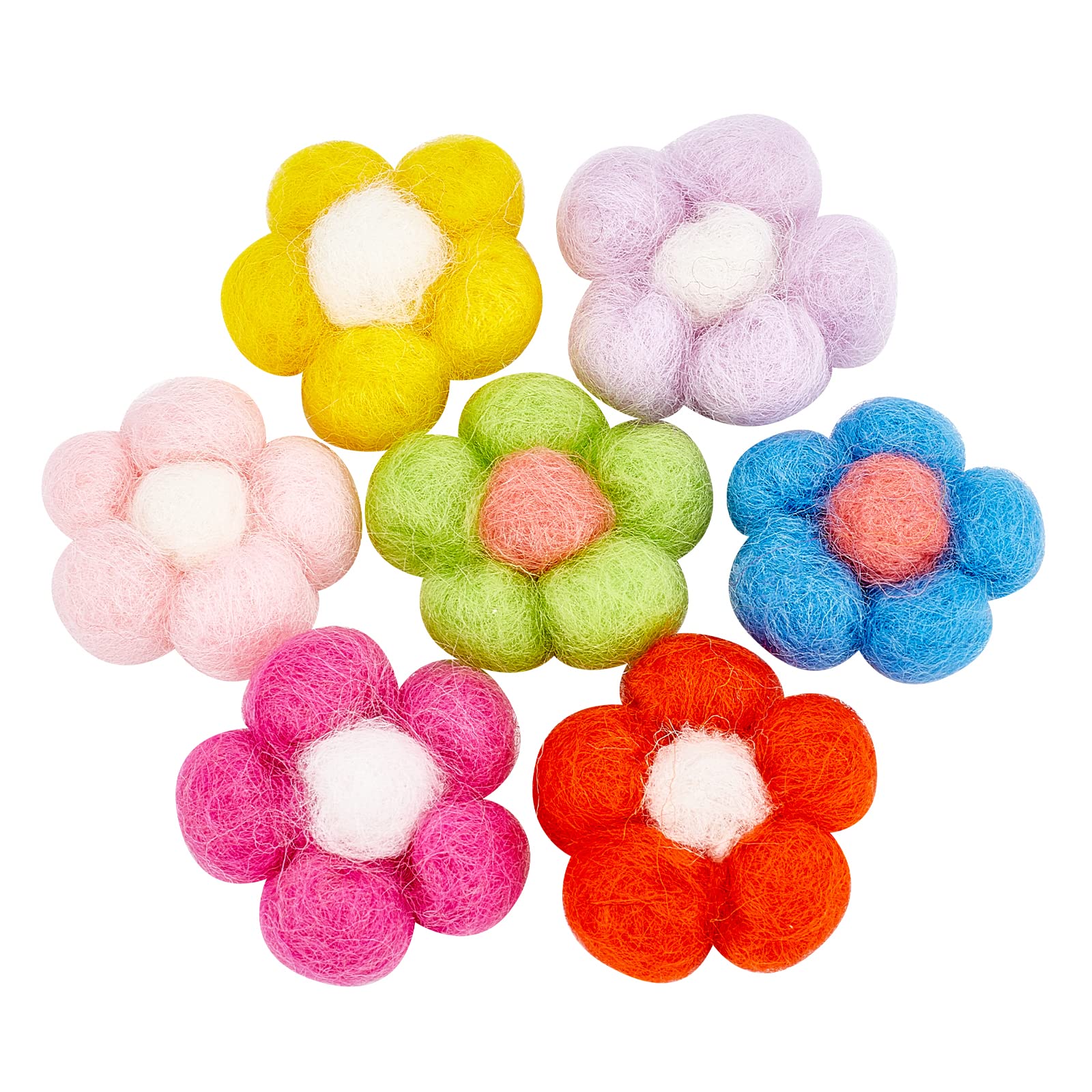 FINGERINSPIRE 14 Pcs Wool Felt Flower 7 Colors Wool Needle Felting Flowers Crafts 36MM Handmade Felt Flower for Decoration Plush Knitted Flowers for Crafts DIY Hair & Brooches