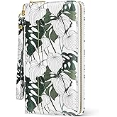 Nipichsha Womens Wallet, RFID Wristlet Wallet for Women, Cute Ladies Purse, Large Credit Card Clutch Purse, Leather Card Holder Wallets with Zipper & Phone Holder, Monstera Deliciosa
