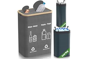 Nusogon Recycling Bin for Kitchen, Recycle Bin Indoor, Large Capacity 33 Gallon Removeable Recycle Waste Bin with Lid Reusable Inner Bag, Collecting Bottle Can Glass Waste Plastice