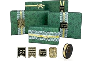 Dtiafu Green Wrapping paper with Gift Tags and 2 Rolls of Ribbon for Women Girls - Emerald Green Gift Wrapping Paper with Four Leaf Clovers Designs for Birthday Chrismas Bridal Shower Wedding