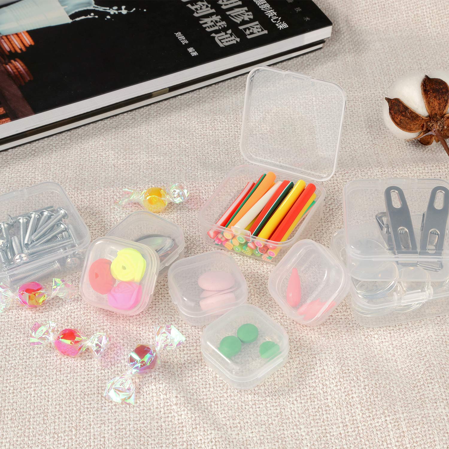 Plastic Beads Storage Containers - Mini Clear Square Box Empty Case with Lid for Earplugs, Pills, Jewelry, Hardware or Any Other Small Craft Gadgets (40 Pieces 1.37 x 1.37 x 0.7 Inches)
