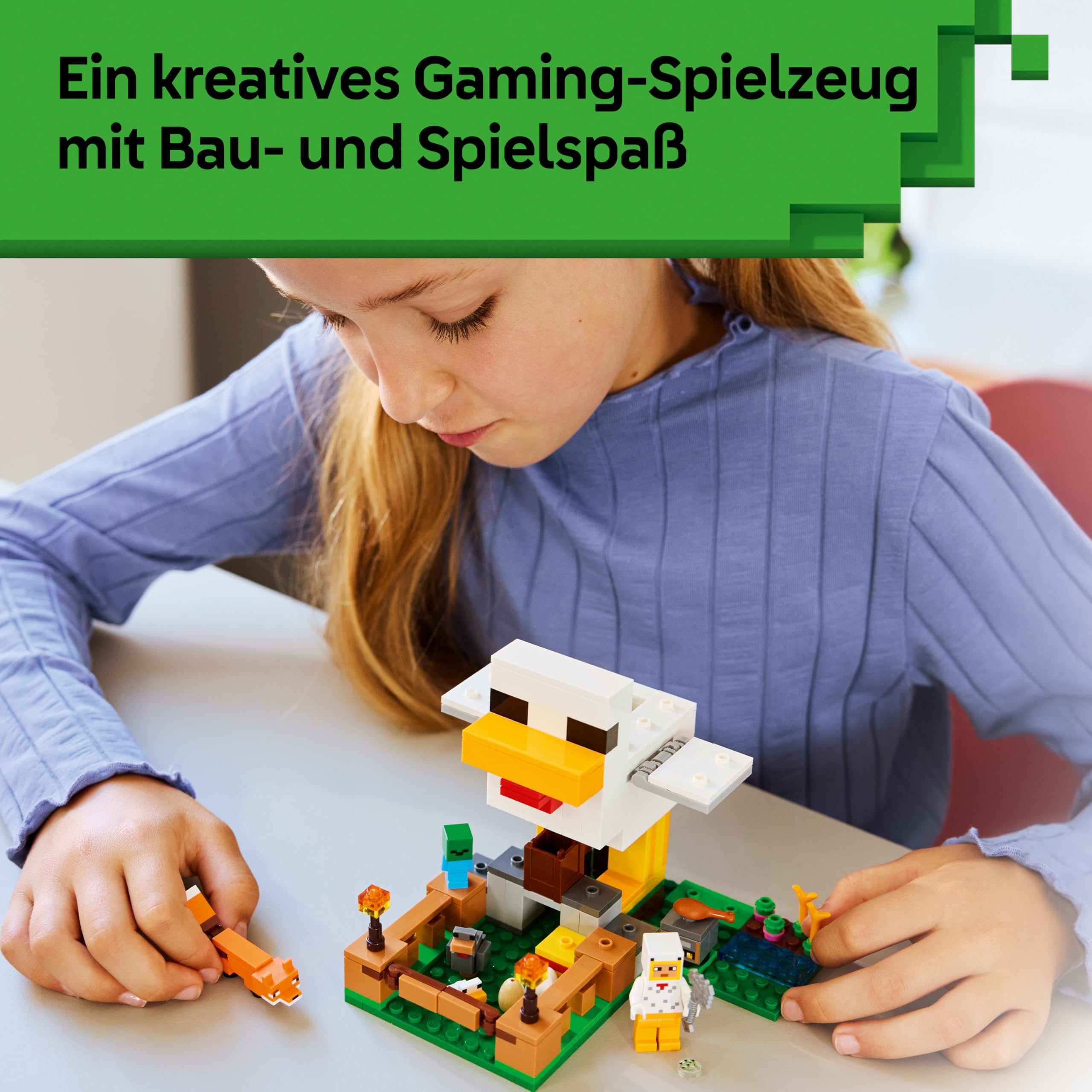 LEGO Minecraft Hühnerfarm - Spielzeug zum Bauen mit Hühner Fan Minifigur, Baby Zombie und Fuchs Figuren - Set mit Minecraft Figur - Gamer Geschenk für Jungen und Mädchen ab 7 Jahren - 21585 4