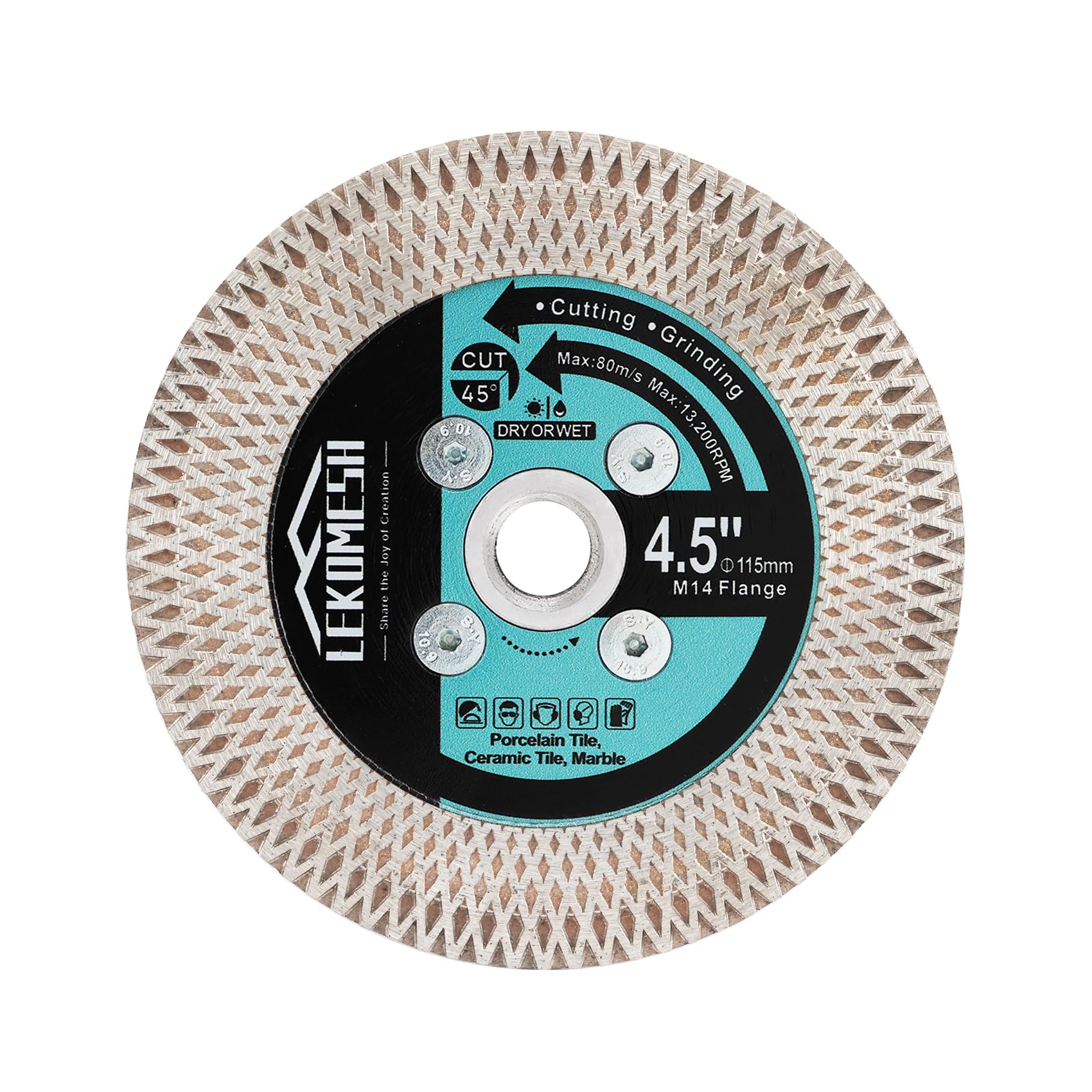 LEKOMESH 115MM Diamond Cutting Disc - Tile Cutting Disc Cutting Wheel Double-sided Diamond Discs for Cutting Grinding Porcelain Ceramic Tile Marble Granite,M14 Thread,X Mesh