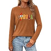 Thanksgiving Shirts for Women: Thankful Letter Printed Long Sleeve Shirt Thankful Greatful Blessed Shirts Fall Pumpkin Tops