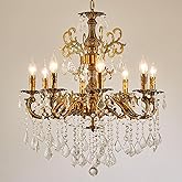 Vintage 8 Arms Crystal Chandelier Candle Light Fixture for Dining Room Living Room Bedroom Hallway Entryway Antique Gold Fini