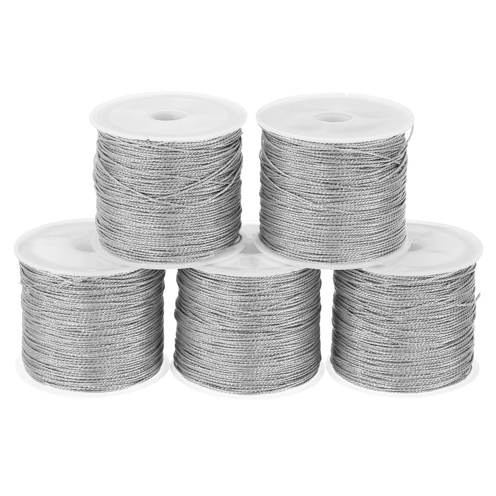 PATIKIL Total 190yards Metallic Cord, 5 Rolls 0.6mm Dia Tinsel Ornament String Thread for Craft Beading Jewelry Making Gift Wrapping Decoration, Silver