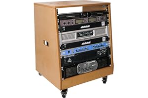Sound Town DIY Solid Baltic Birch Plywood Slanted 12U Studio Rack, Golden Oak, Rubber Feet, Casters (SDRK-12T)
