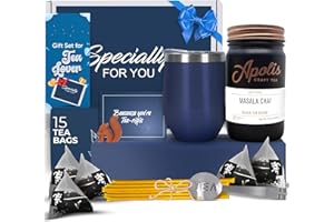 MODERN ELEGANCE Tea Gift Box – Relaxation Gift – 15 Sachets, Honey Straws, Tumbler, Brewing Accessories, Greeting Card (Masala Chai)