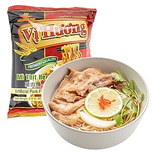 VI HUONG Instant Noodles – Authentic Vietnamese Instant Ramen Soup – Shrimp, Chicken or Pork Flavorful Instant Noodles – 3-min Fast Ramen – Natural Ingredients – Pack of 10 (Pork)