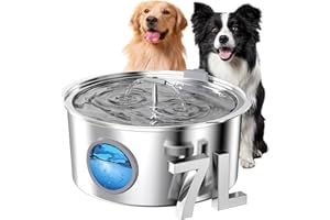 RELLATY Dog Water Fountain for Large Dogs: 1.8Gal/7L Stainless Steel Dog fountains - Quiet Automatic pet Drinking Dispenser Indoor - Multiple Cats Watering Fountains for Pets Big Metal Bowls for Cats and Dogs