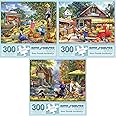 Bits and Pieces - Value Set of 3-300 Piece Jigsaw Puzzles for Adults –Puzzles Measure 18" x 24"- Apple Picking, The Harvest, Summer Mill 300 pc Large Piece Jigsaws by Artist Oleg Gavrilov – 18" x 24"