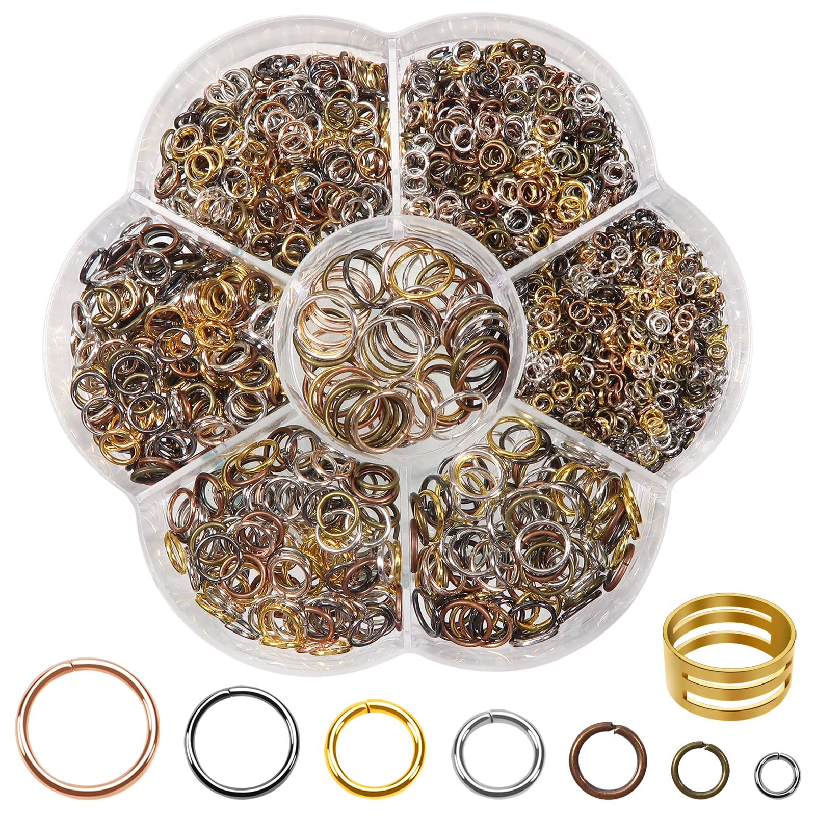 TOAOB 2300pcs Jump Rings Open Jump Ring Metal Connector Junction Chain Links Multi-Coloured 3 mm 4 mm 5 mm 6 mm 7 mm 8 mm 10 mm with Box for Necklace Bracelet Jewellery Making