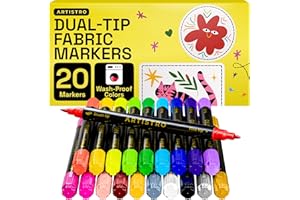 ARTISTRO 20 Dual-Tip Fabric Markers - Fabric Decorating Kit - Permanent for Clothes - No Bleed Pens for T-Shirts, Bags, Textile, Canvas, and More (Brush Tip and Fine Tip)