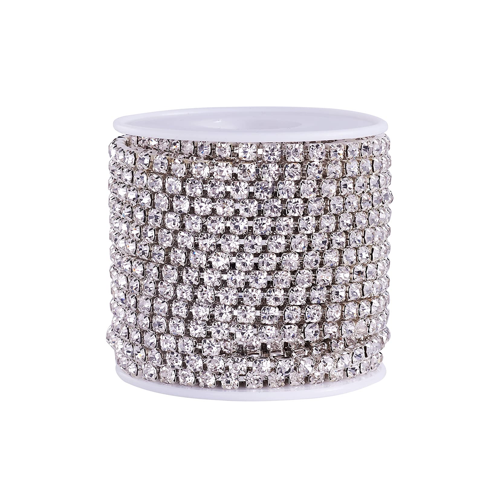 PandaHall 10 Yards Crystal Rhinestone Diamante Chain 4mm SS18 Silver Base Trimming Sewing Stone Beads String for Jewelry Making