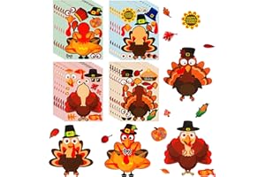 Ouddy Thanksgiving Crafts for Kids, 24 Pcs Thanksgiving Make-A-Turkey Stickers for Kids Thanksgiving Party Favors 4 Style Thanksgiving Games Activities Supplies