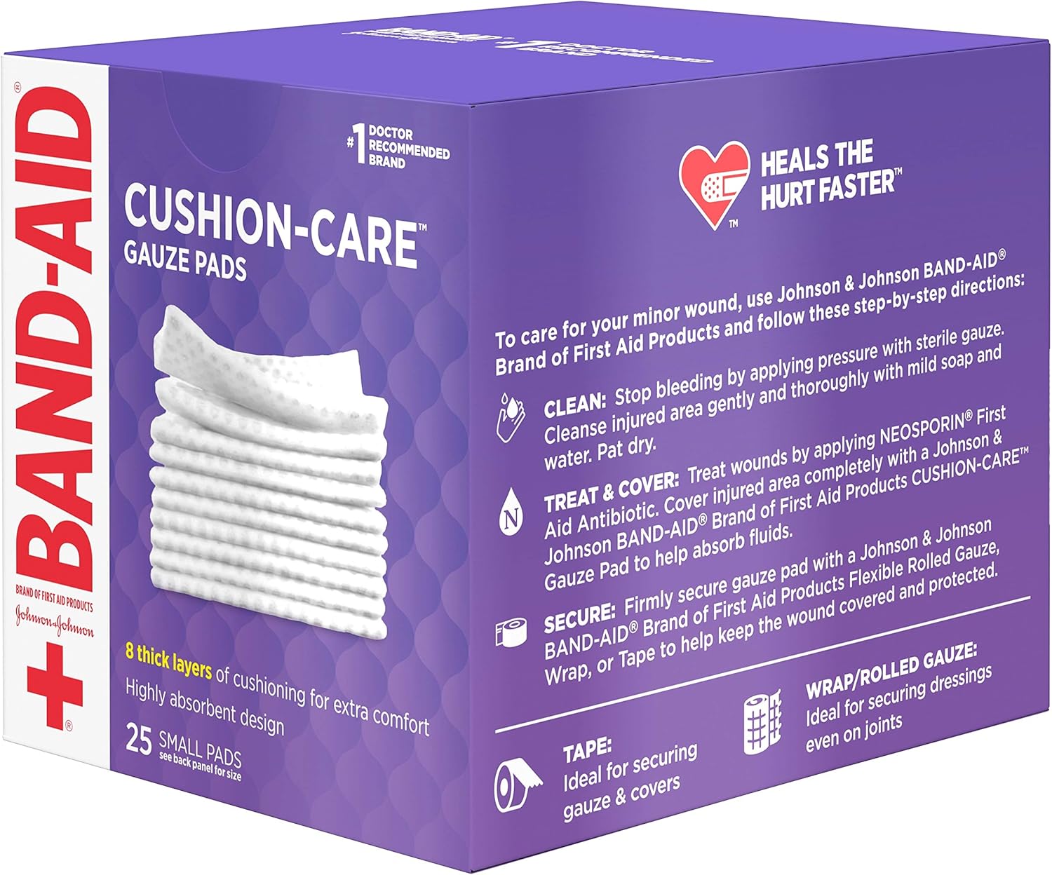 Band-Aid Brand Cushion Care Non-Stick Gauze Pads, Individually-Wrapped, Small, 2 in x 2 in, 25 ct Pack of 3: Health & Personal Care