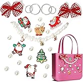 Fabric Bow Charms for Rubbet Totes Women, Pearl Chains, Accessories Charms Compatible with Bogg Bag, Insert for Beach Bags