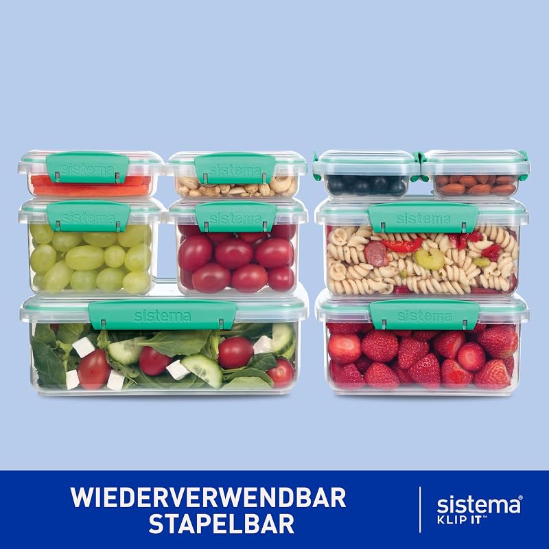KLIP IT Vorratsdosen | Luftdichte und stapelbare Frischhaltedosen mit Deckel | Pausenbrotdosen und Snackdosen | 18 Teile (9 Dosen und Deckel)