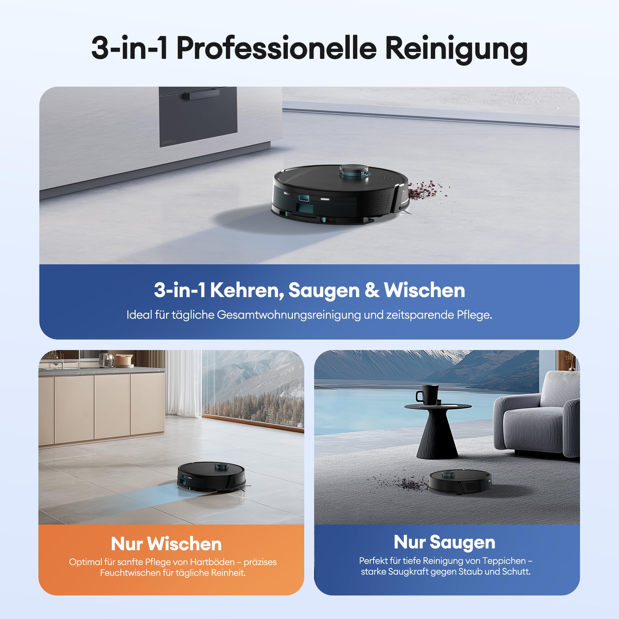 Ultenic Saugroboter mit Wischfunktion, 10000Pa 200Min Staubsauger Roboter mit Absaugstation 3,5L, LiDAR Navigation, 4-in-1 Saug und Wischroboter für Teppich Tierhaare Böden, APP Steuerung 2