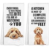 Fewgb Goldendoodle Kitchen Towel Gifts for Dog Lovers Decorative Set of 2, Golden Doodle Dish Towels Dishcloths Tea Towels, Doodle Waffle Weave Microfiber Hand Towel for Kitchen Bathroom Decor 16x24