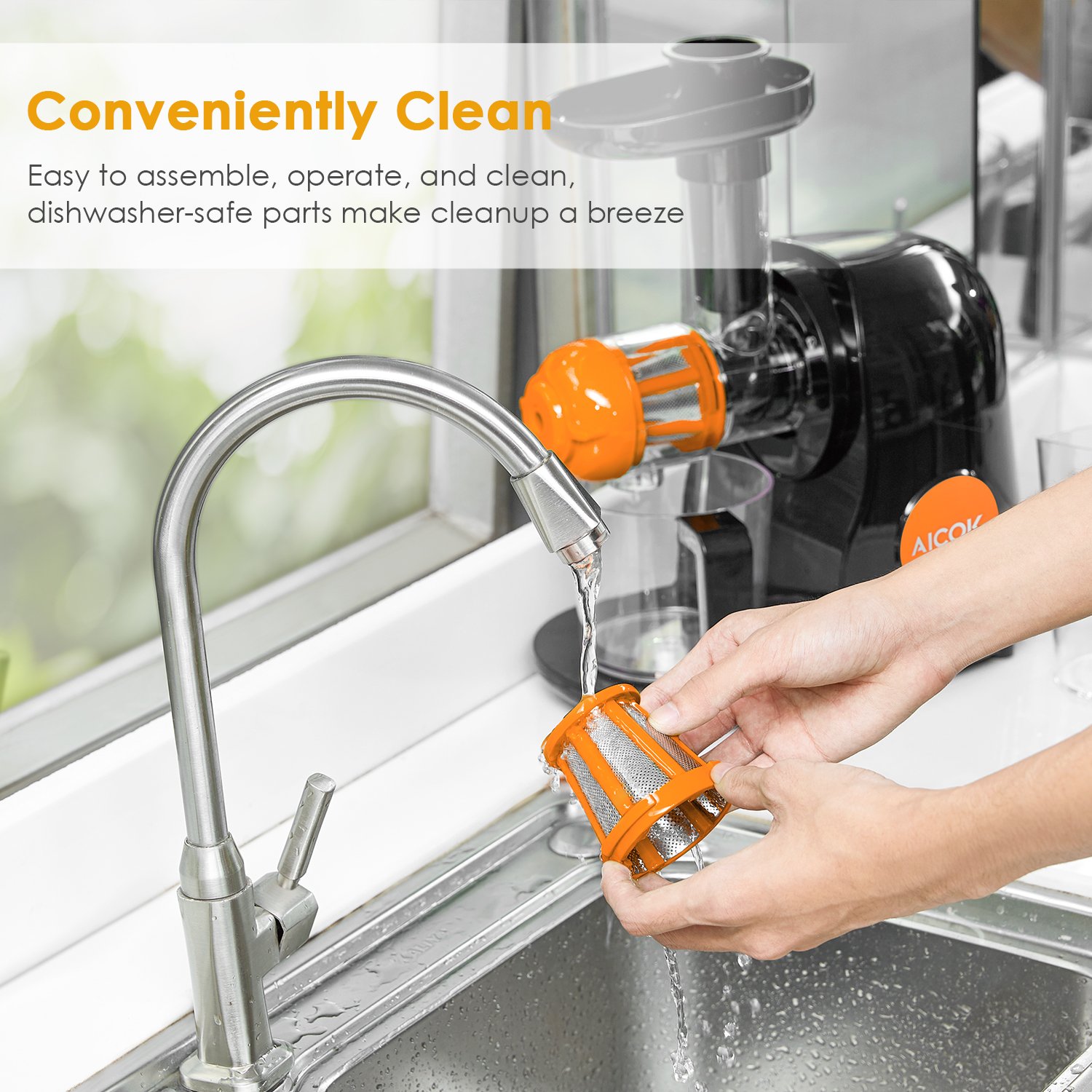 Aicok Juicer Masticating Slow Juicer, Commercial Juicer Quiet Motor & Reverse Function, Cold