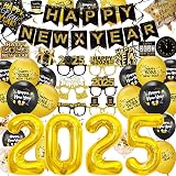 YNOUU New Year 2023 Decorations Black Gold Banner Balloons Streamers view 1