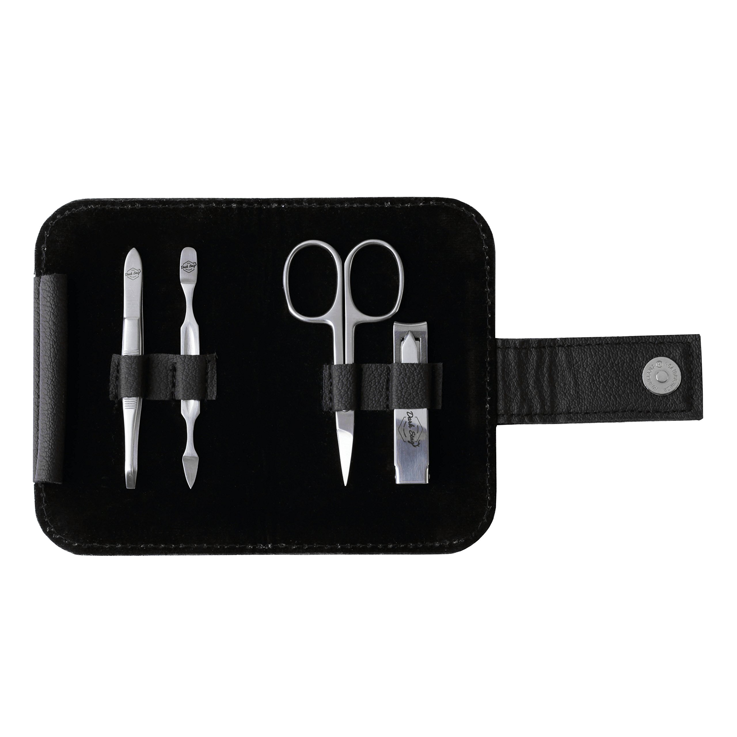 Dark Stag Mens Manicure Set - Grooming Kit Ideal for Travel: Nail Scissors, Clipper, Cuticle Pusher and Tweezers