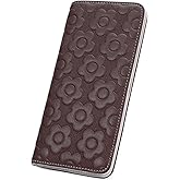 VIMUTI Ultra Slim Thin Wallet Women 3D Embossed Flower Leather Womens Wallet RFID Blocking Credit Card Holder Bifold Clutch Long Ladies Billfold Wallet for Women Coffee