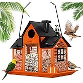 Solar Bird Feeders House for Outside Hanging, Metal Wild Bird Feeder for Outdoors Large Capacity Cardinal Birdfeeder Birdhouses Metal Bird Feeding Station Orange