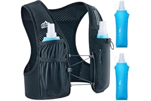 Zelvot Running Vest with 2-Pack 500ml Soft Flask, USA Original Patent, Adjustable Chest Straps Running Hydration Vest, Lightw