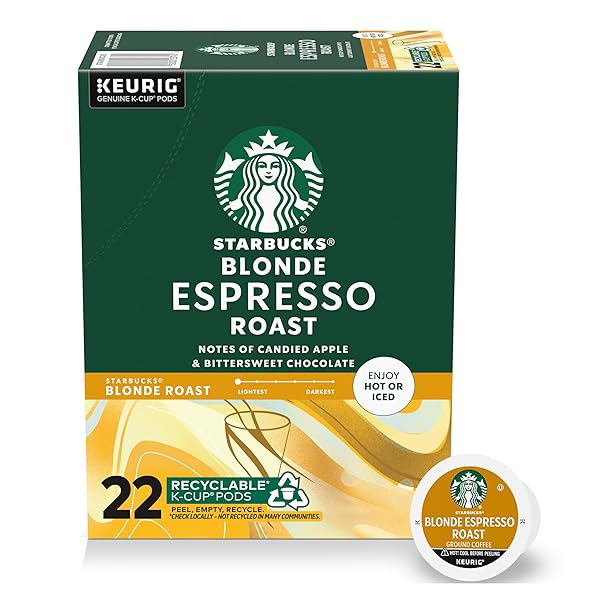 STARBUCKS K-CUP COFFEE PODS, STARBUCKS BLONDE ESPRESSO ROAST HOT OR ICED COFFEE, 22 KEURIG PODS