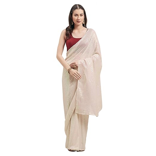 Womanista georgette with blouse piece Saree (TI1227_ Off White_ Onesize)