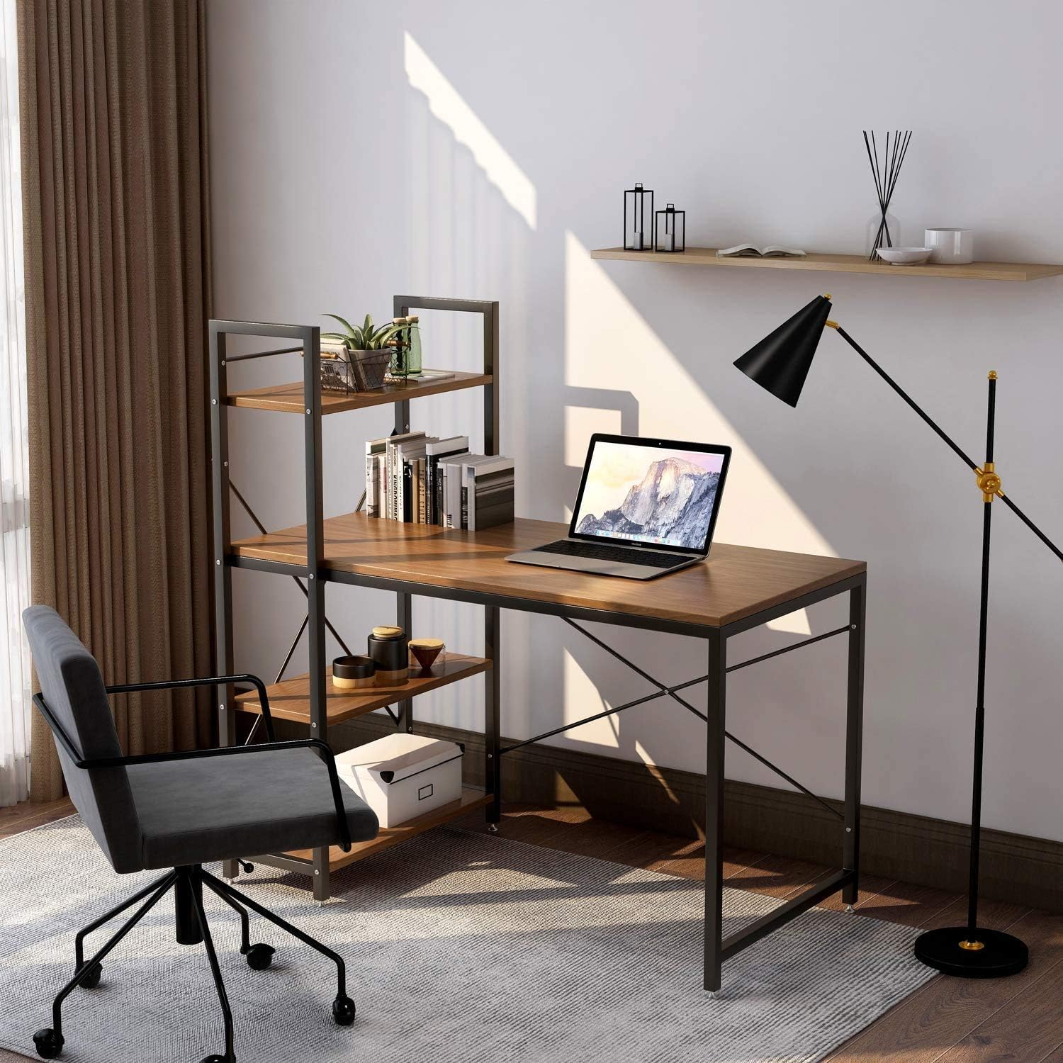 Tower Computer Desk with Shelves 47.6 inch Study Desk with