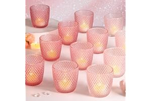 Volens Assorted Pink Votive Candle Holder for Table Centerpiece- 12 Pcs Large Glass Tealight Candle Holder Bulk for Wedding T
