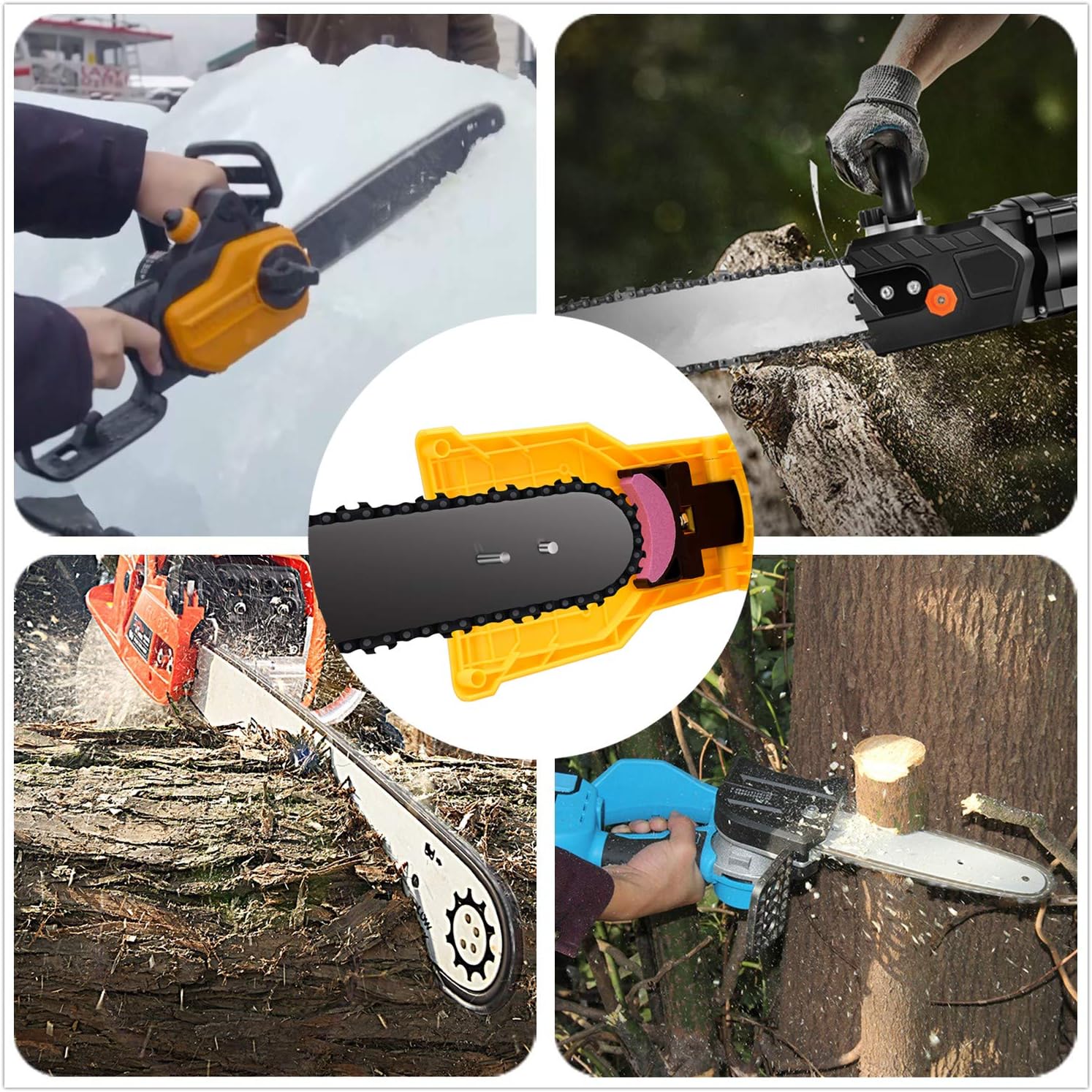 Chainsaw Sharpener Universal Chain Saw Blade Sharpener Fast Sharpening Stone Grinder Tools Bar Mounted Chainsaw Teeth Sharpener Fit for 14 16 18 20 Inches Two Holes Chain Saw Bar with total 4 Whetston: Garden & Outdoor