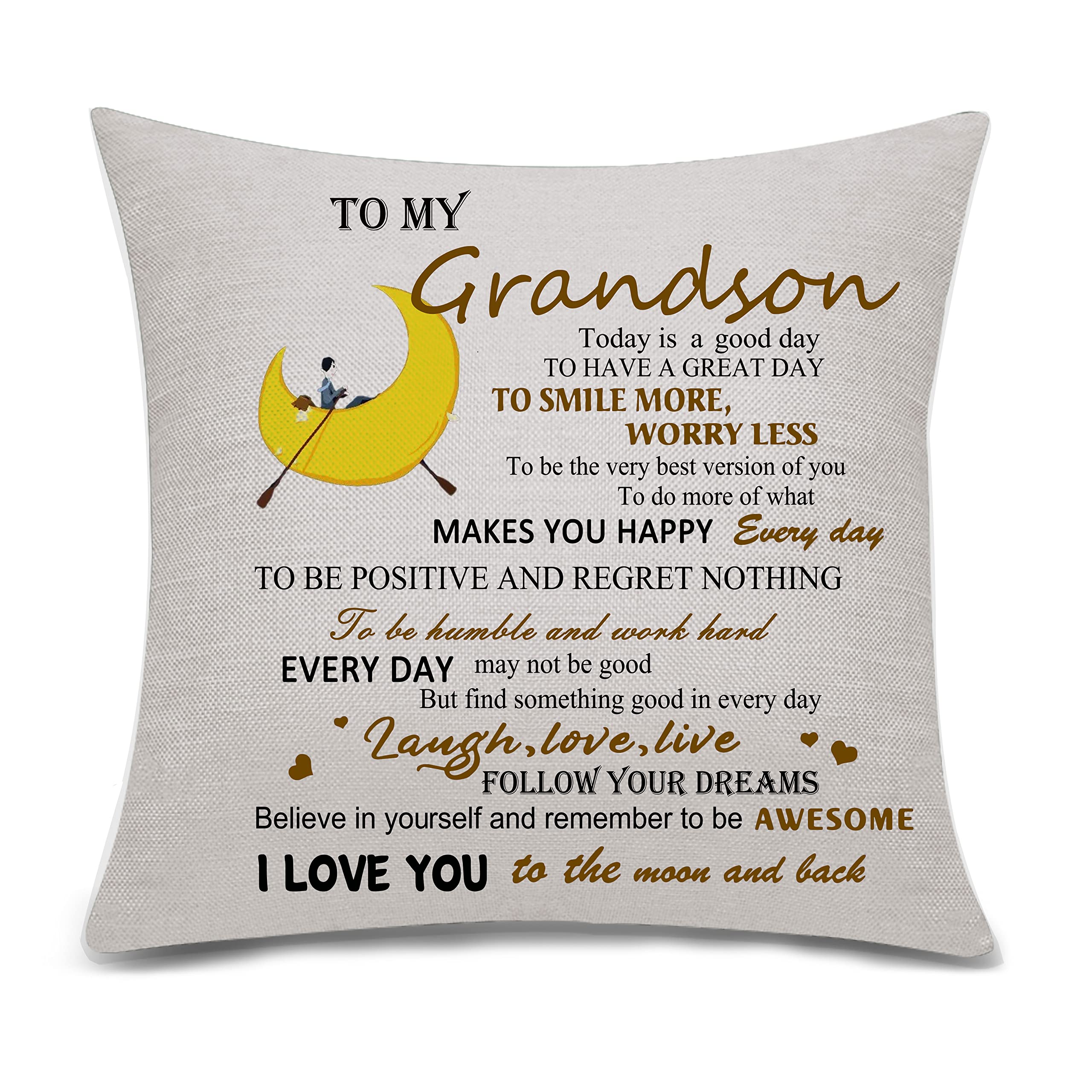 Bacmaxom To My Grandson Pillow Cover Cushion Cover Grandson Gifts from Grandma Grandpa Thanksgiving Birthday Gifts (213)