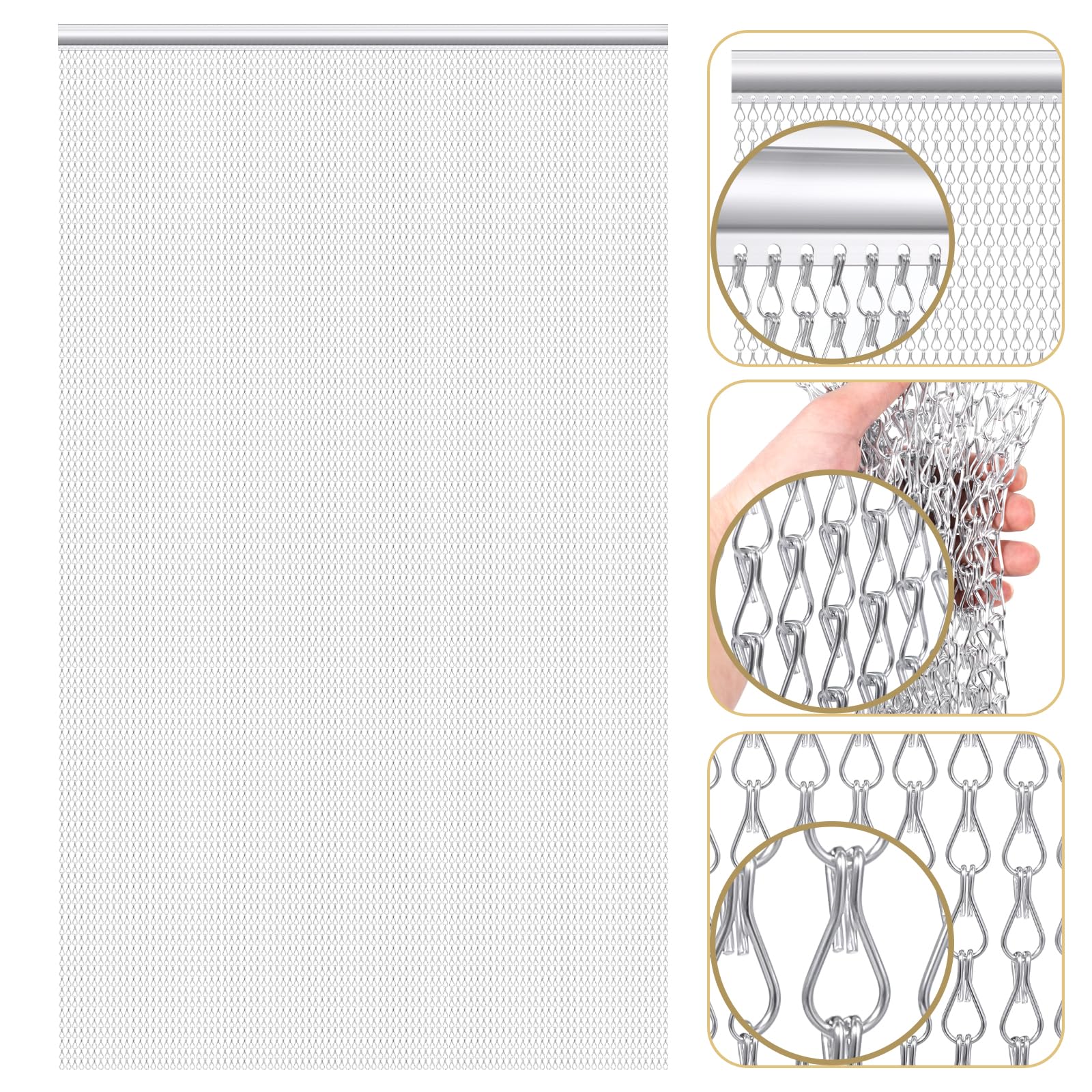 Gradleen Chain Fly Screens Silver 90 x 210cm Aluminium Metal Fly Screen Curtain for Flying Insect Control