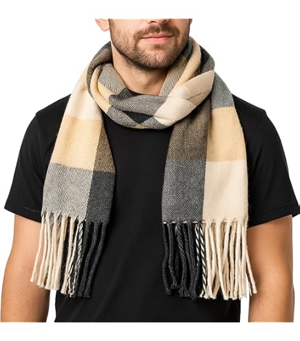 Lindoro Merino Wool Scarf for Men, Tartan Warm Lightweight Plaid
