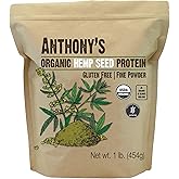 Anthony's Organic Hemp Seed Protein Powder, 1 lb, Cold Pressed, Gluten Free, Non GMO, Fine Powder