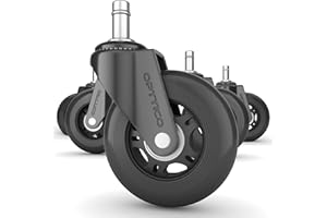 OPTTICO Office Chair Wheels Replacement Set of 5 - NO MORE CHAIR MATS - Office Chair Casters for HARDWOOD FLOORS - Smooth Rolling, Soft Rubber Desk Chair Wheels, Rollerblade Style Computer Chair Caster Wheels
